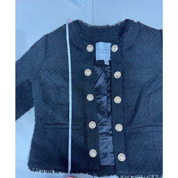 QVC Susan Graver Cropped Tweed Blazer w/ Fringe Detail BLACK NWOT Size 8 - Picture 7 of 8